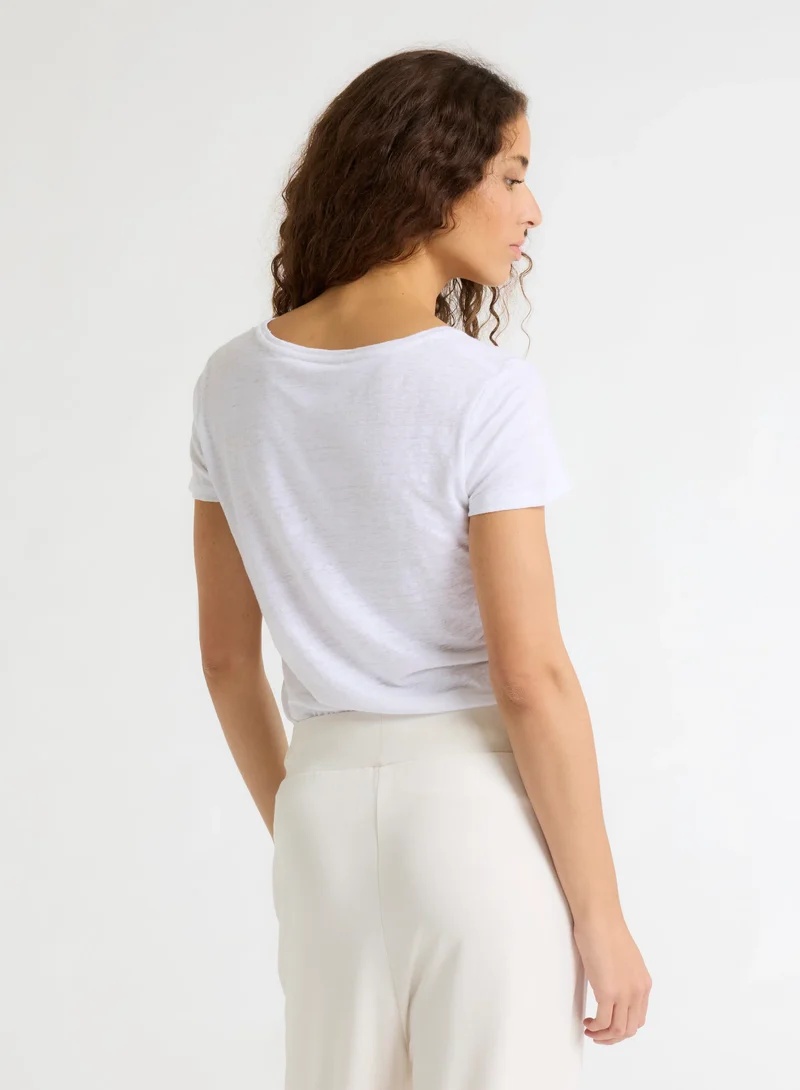 V-Neck Linen Tee White