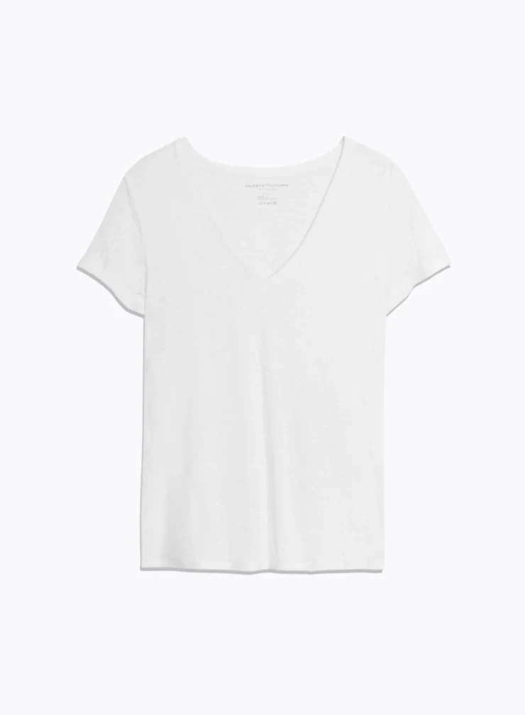 V-Neck Linen Tee White