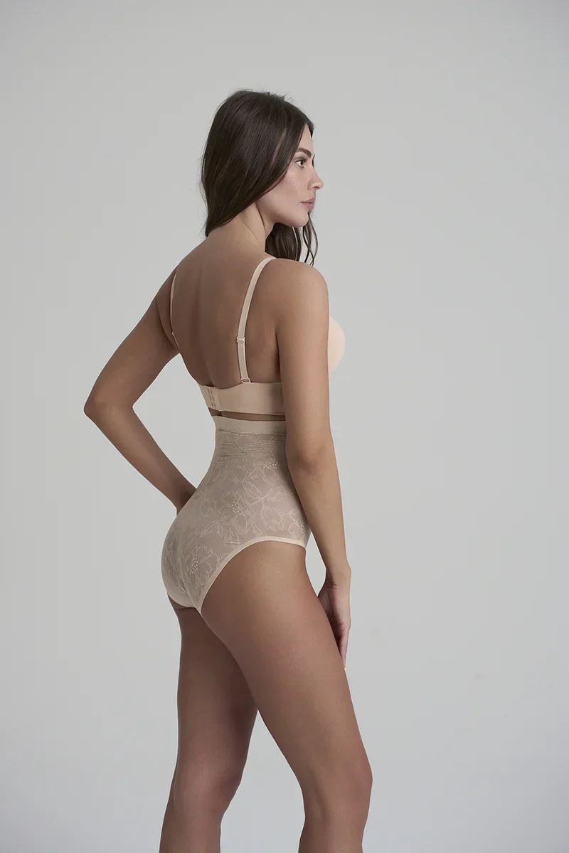 ByeBra – Shapewear mit Spitze, hochtaillierter, formender Slip mit Spitze, Beige