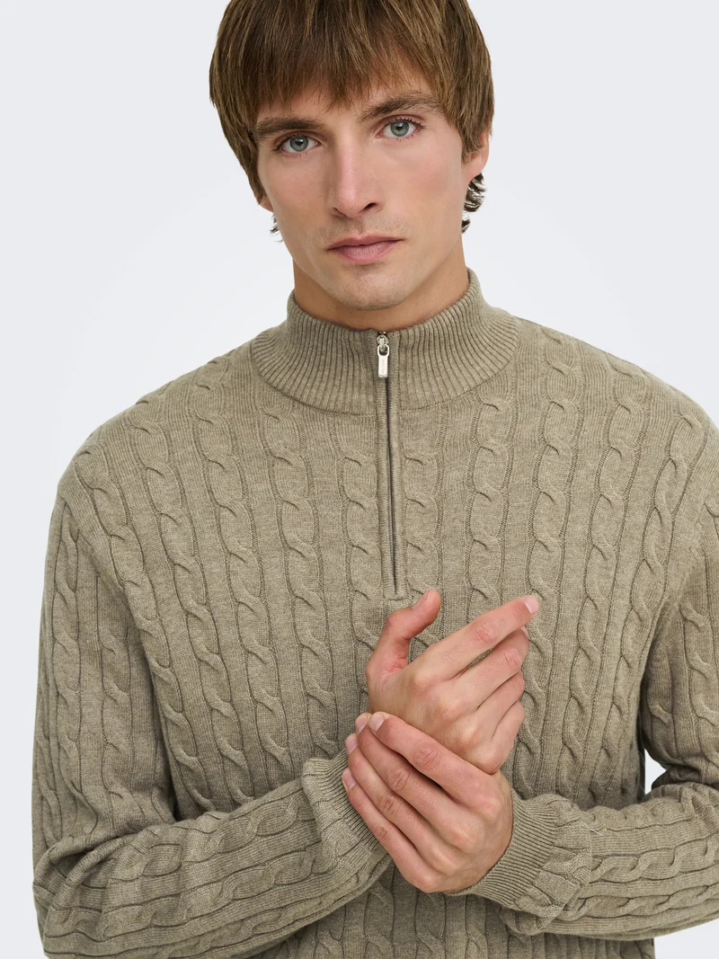 ONSLOUI REG 12 CABEL HALF ZIP KNIT NOOS