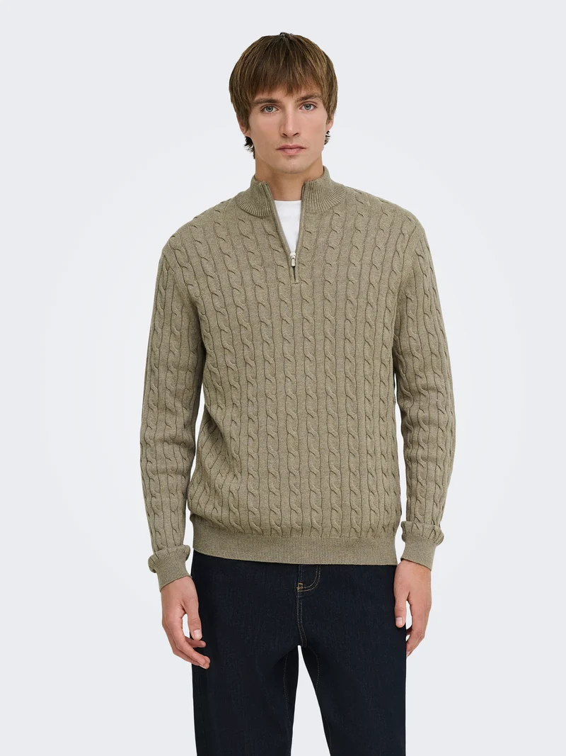 ONSLOUI REG 12 CABEL HALF ZIP KNIT NOOS