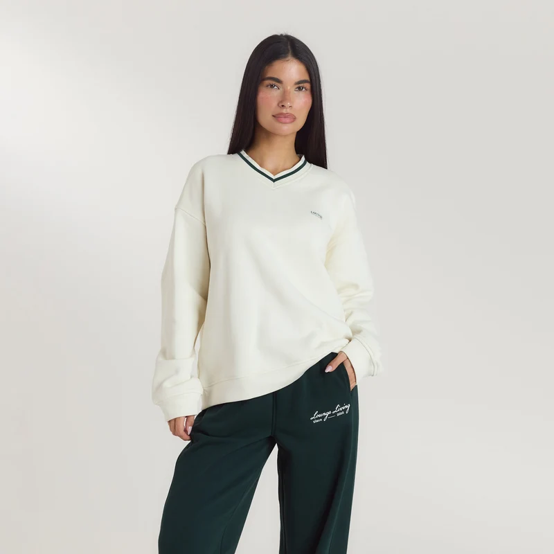 Lounge Living V-Neck Jumper - Cream