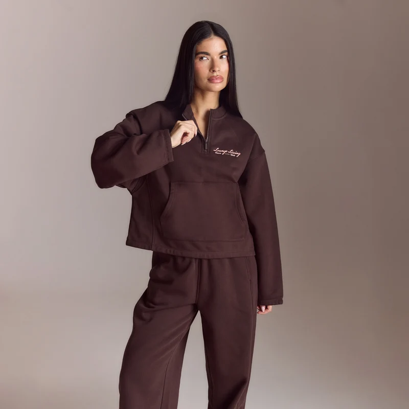Lounge Living Quarter-Zip Jumper - Chocolate