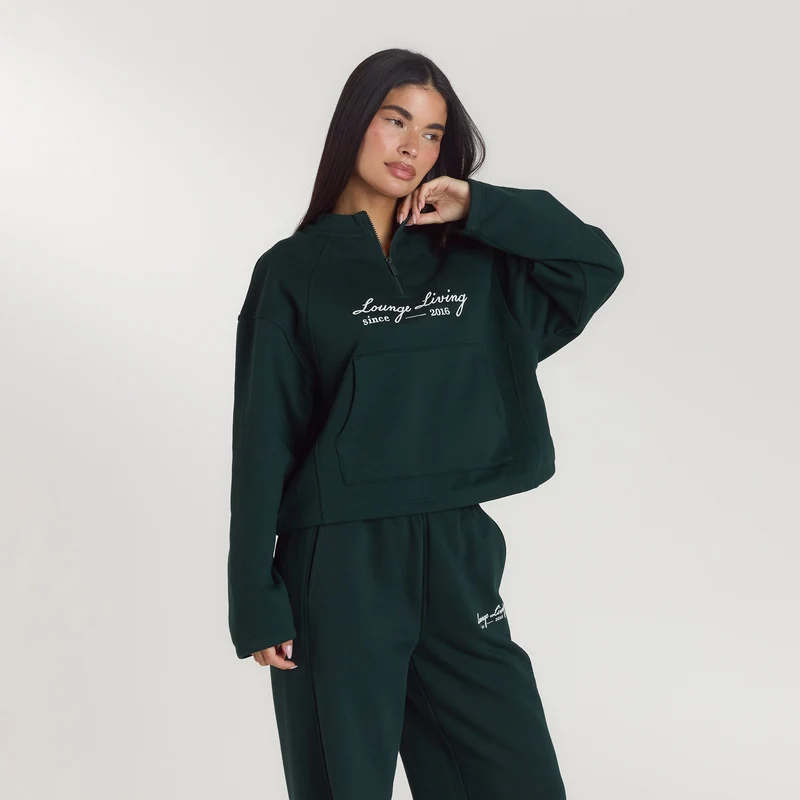 Lounge Living Quarter-Zip Jumper - Forest Green