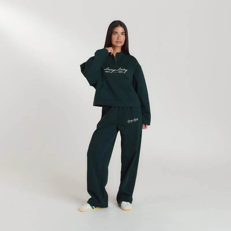 Lounge Living Quarter-Zip Jumper - Forest Green