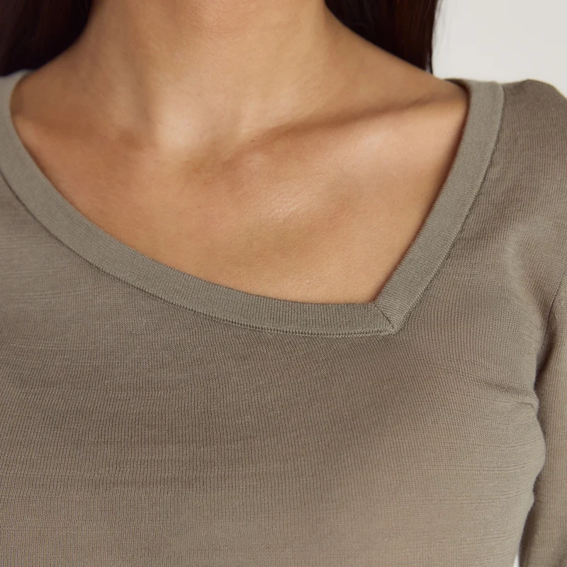 Asymmetric Fine Knit Top - Thyme