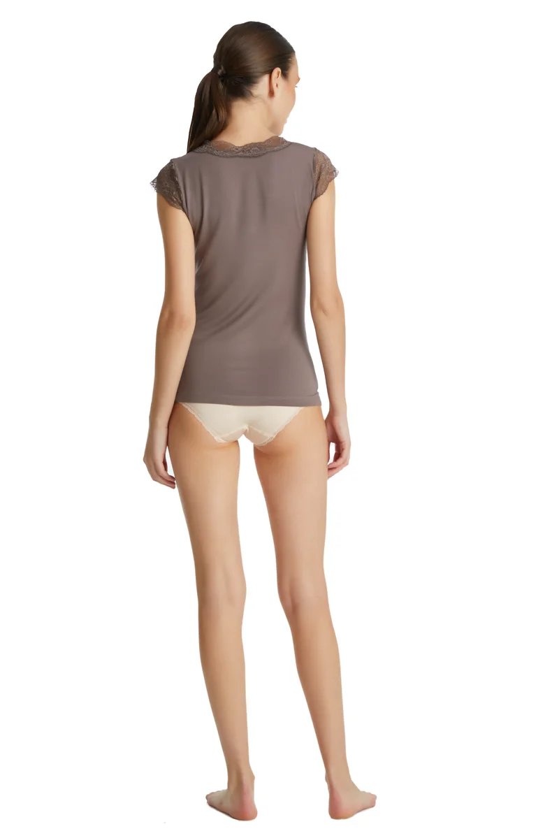 Blackspade - Comfort Classics Lace V-Neck Tanktop Kakao