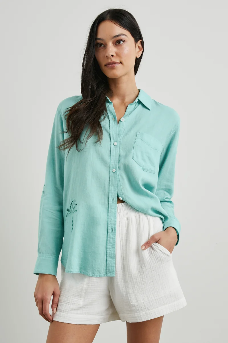 Charli Aqua Palm Tree Eyelet