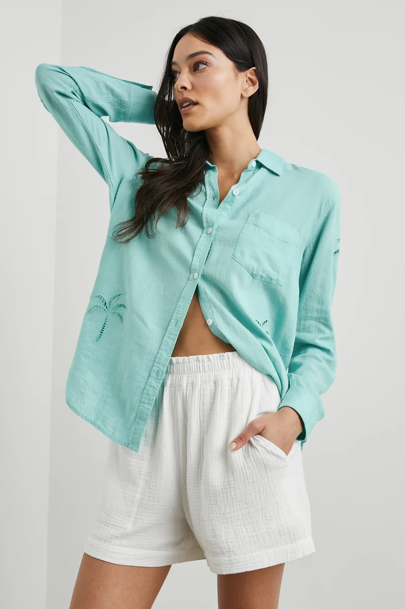 Charli Aqua Palm Tree Eyelet