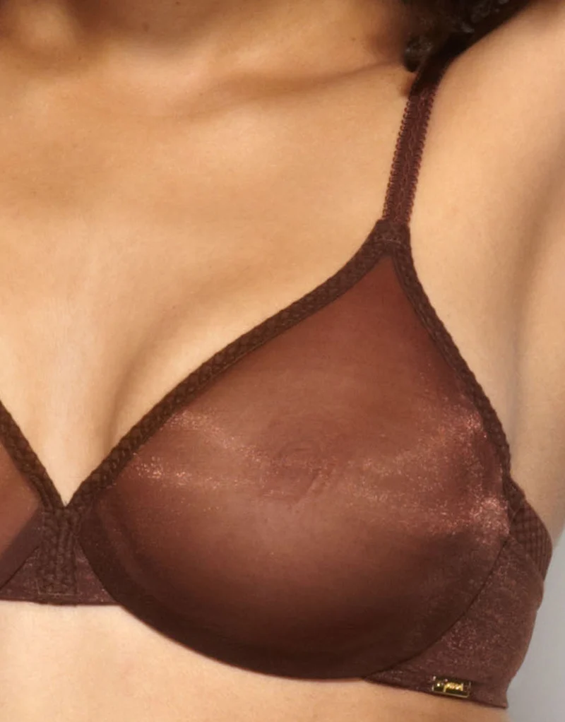 Gossard Glossies Sheer Plunge Bra Rich Brown