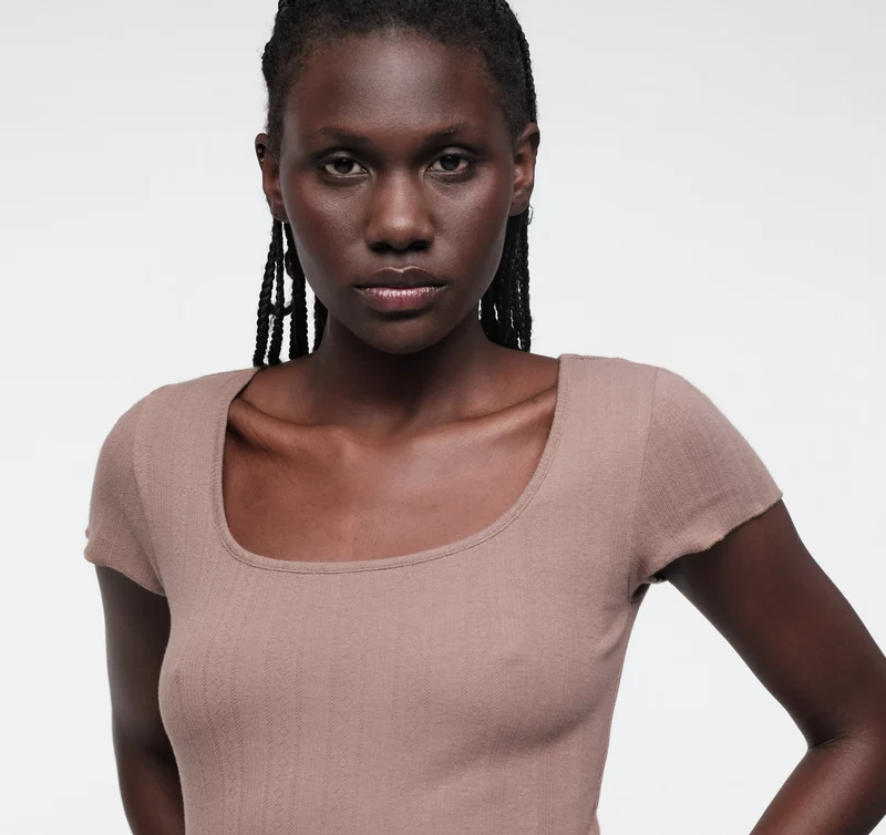 Pointelle Square Neck Tee