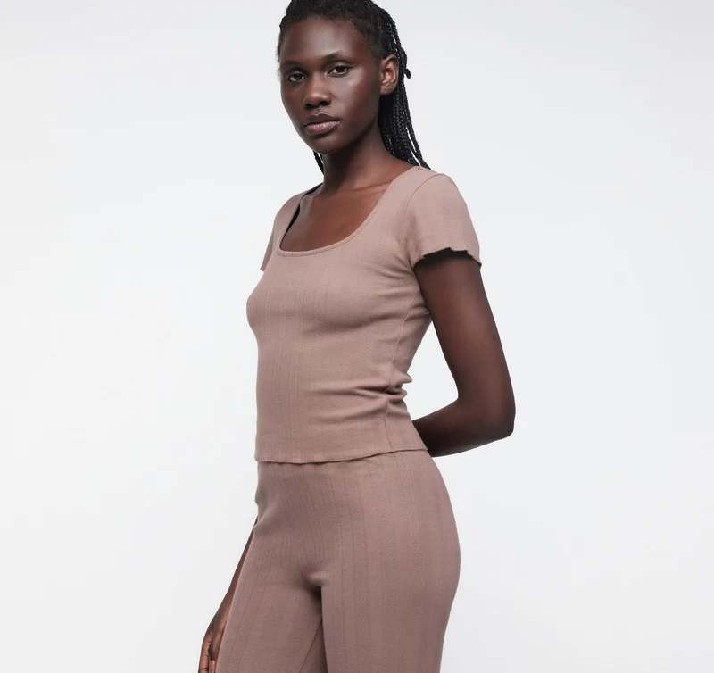 Pointelle Square Neck Tee