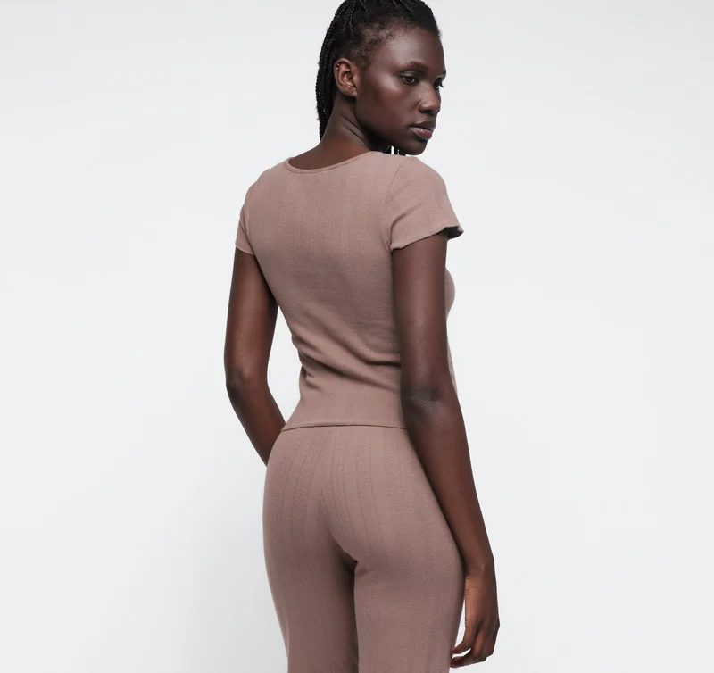 Pointelle Square Neck Tee