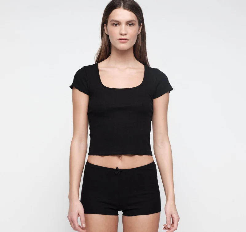 Pointelle Square Neck Tee