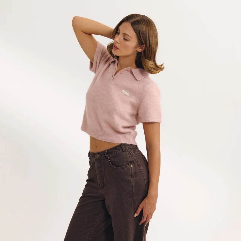 Knitted Polo Top - Pink