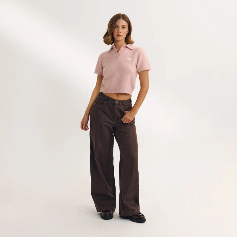 Knitted Polo Top - Pink