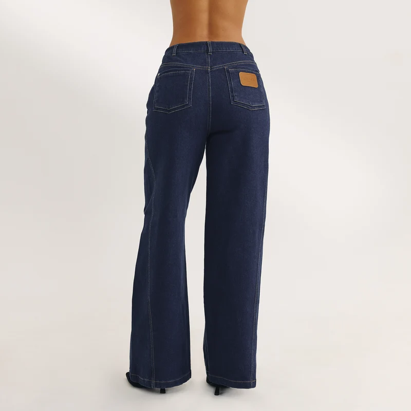 Dipped-Waist Wide-Leg Jeans - Indigo Blue