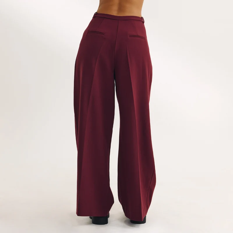 Wide-Leg Tailored Trousers - Cherry Lacquer