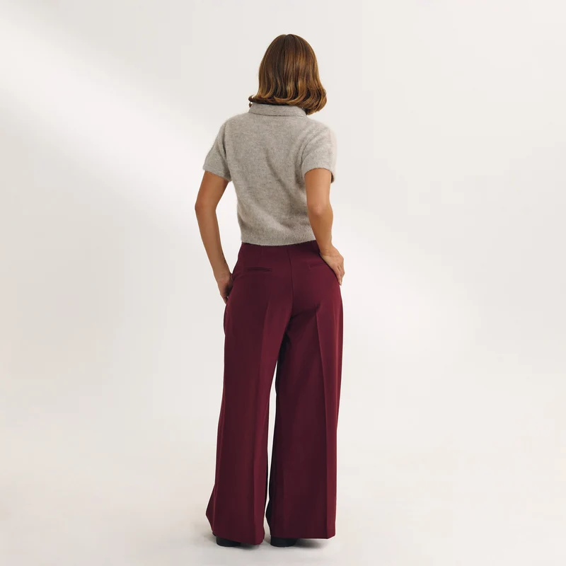 Wide-Leg Tailored Trousers - Cherry Lacquer