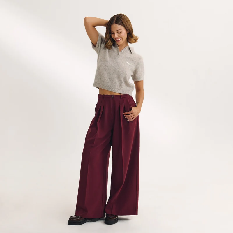 Wide-Leg Tailored Trousers - Cherry Lacquer