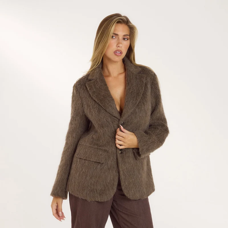Oversized Wool Blend Blazer - Mink