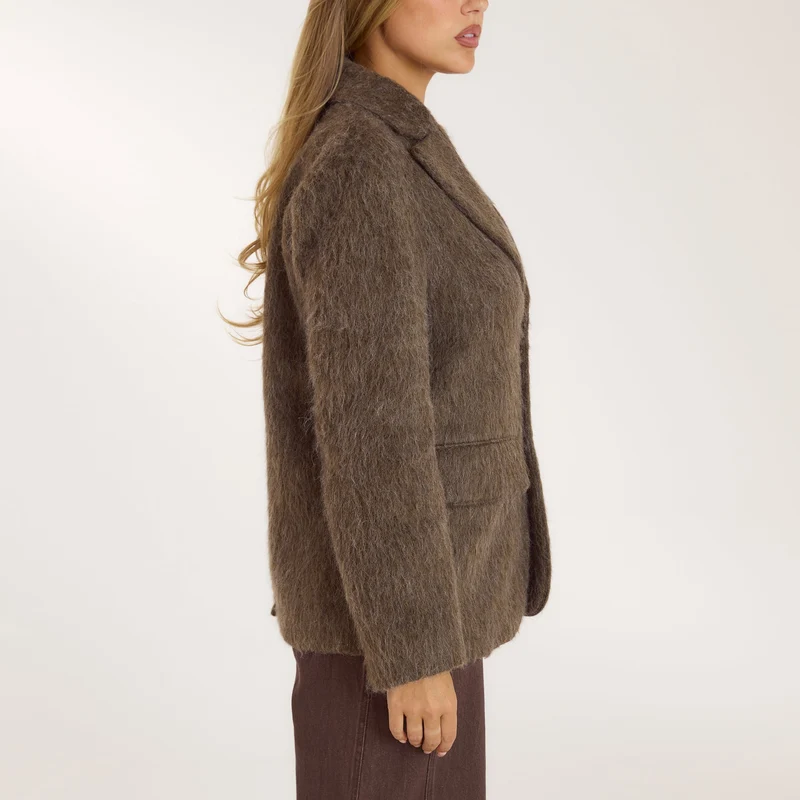 Oversized Wool Blend Blazer - Mink