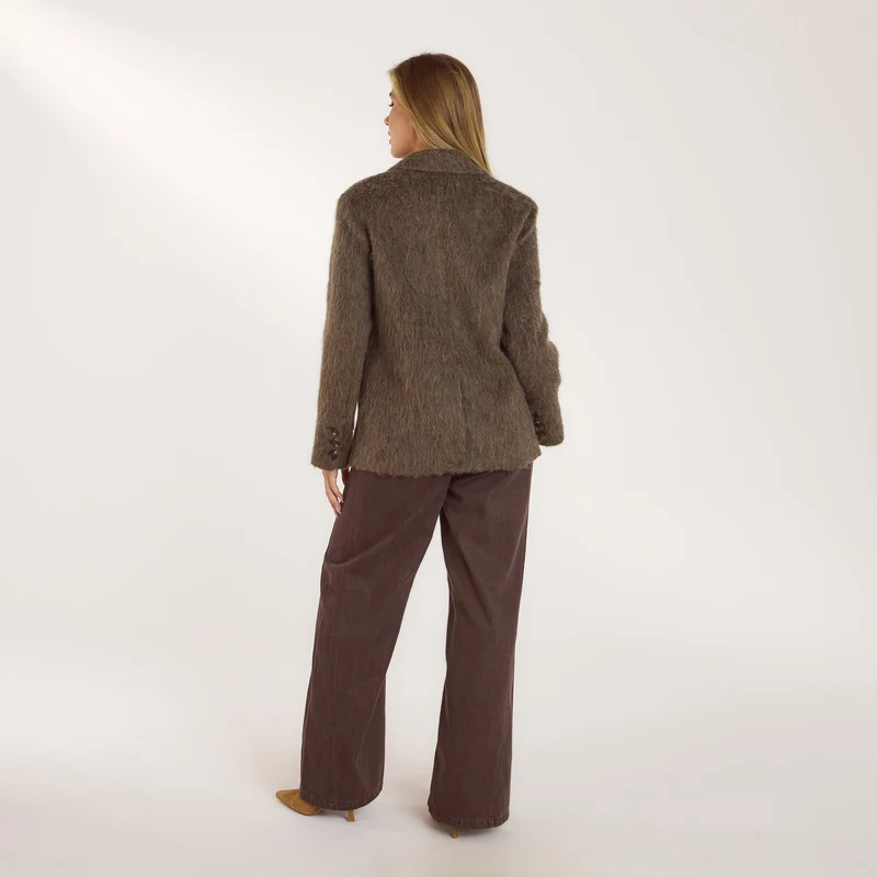 Oversized Wool Blend Blazer - Mink