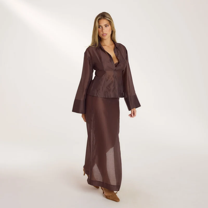 Fitted Sheer Shirt - Chocolate