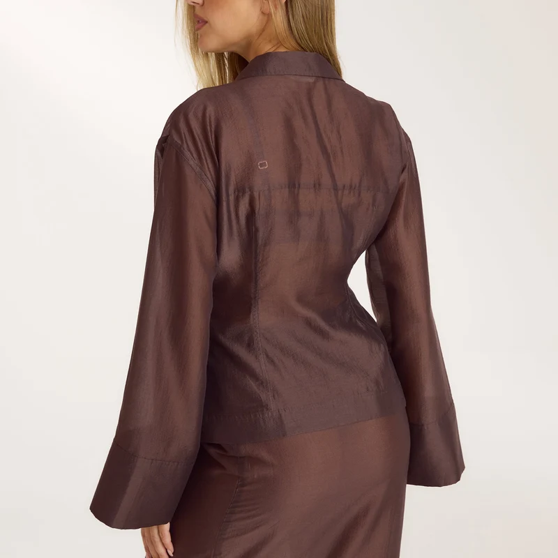 Fitted Sheer Shirt - Chocolate