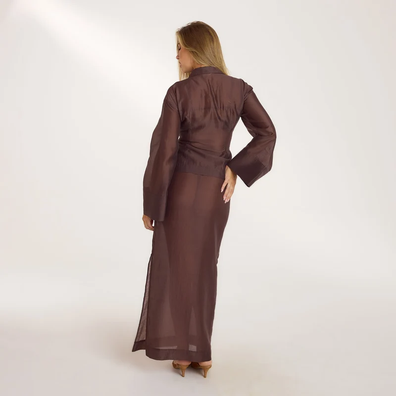 Fitted Sheer Shirt - Chocolate