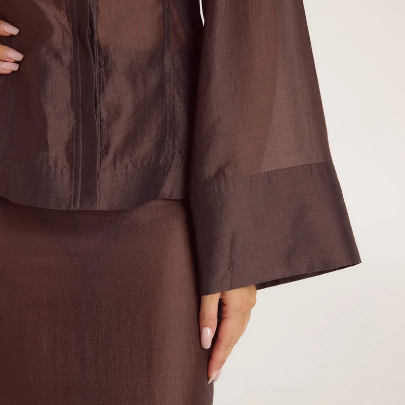 Fitted Sheer Shirt - Chocolate