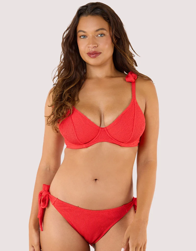 Peek & Beau Hattie Crinkle Plunge Bikini Top Red
