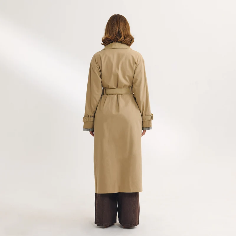Suedette Trim Trench Coat - Sand