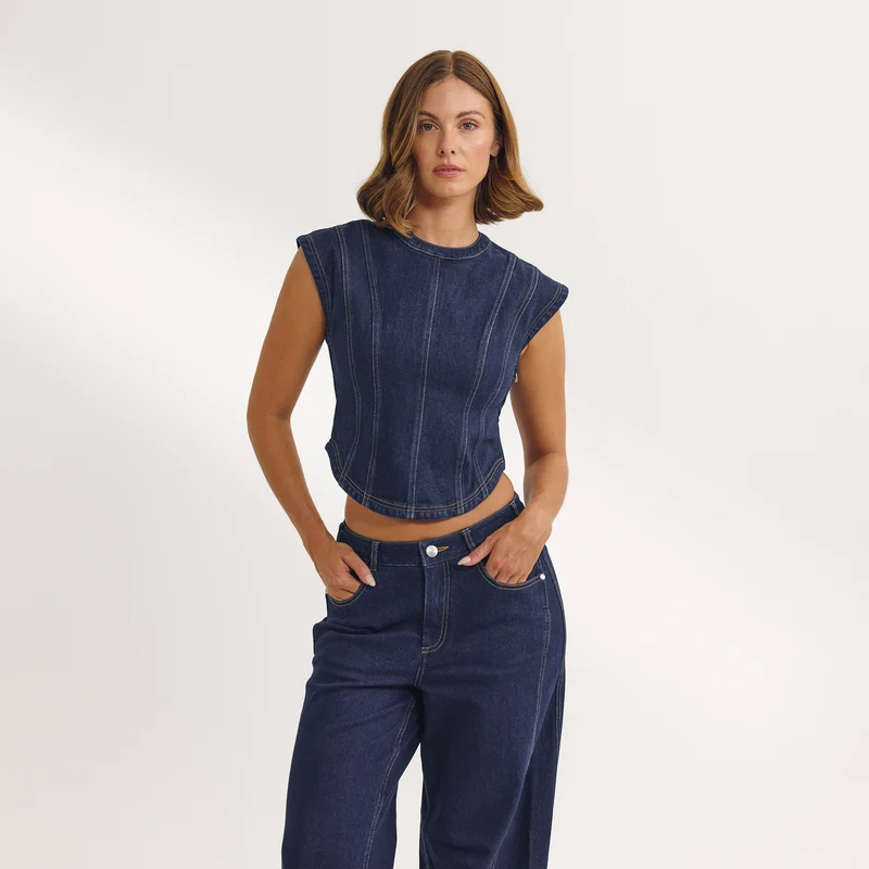 Fitted Denim Top - Indigo Blue