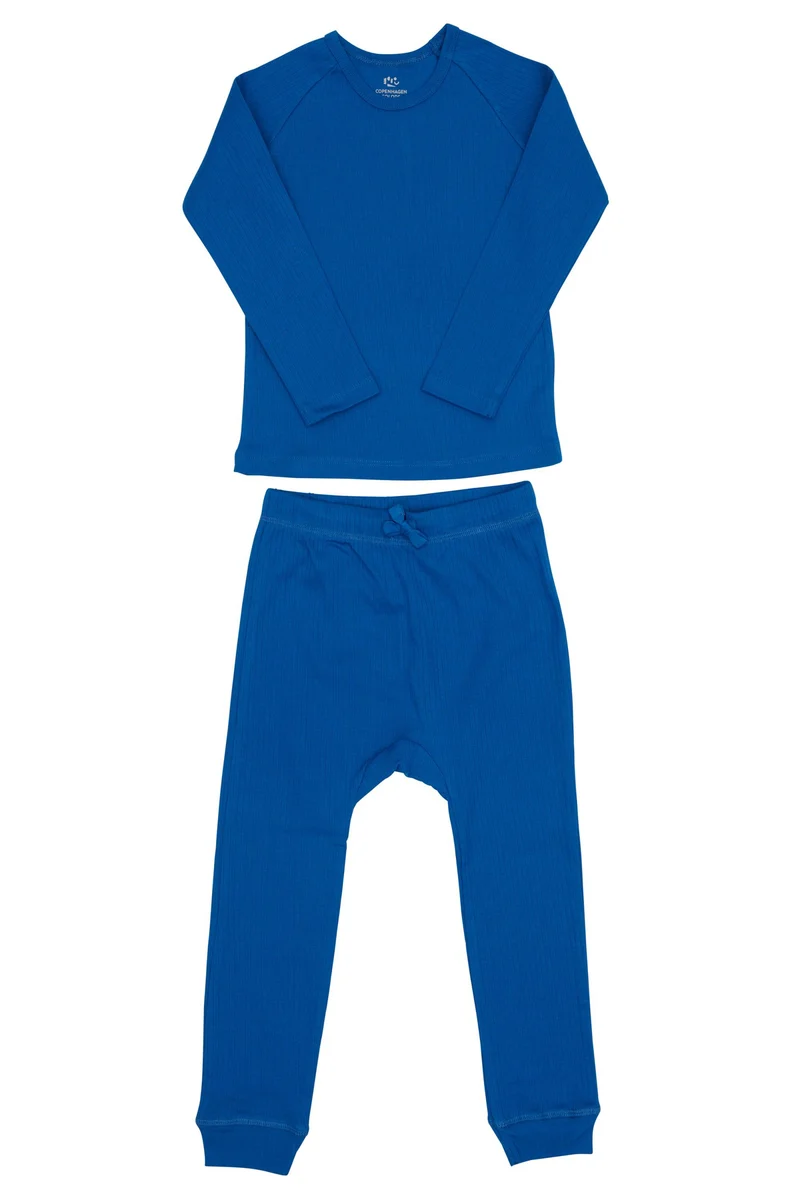 Copenhagen Colors 2-teiliges geripptes Nachthemd – Scharfes Blau