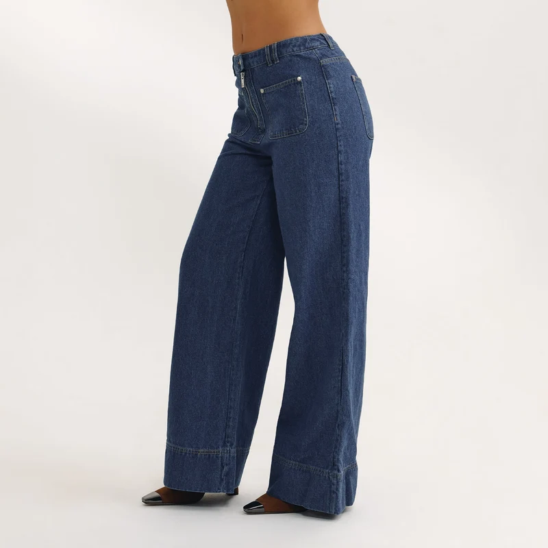 High-Waisted Wide-Leg Jeans - Blue