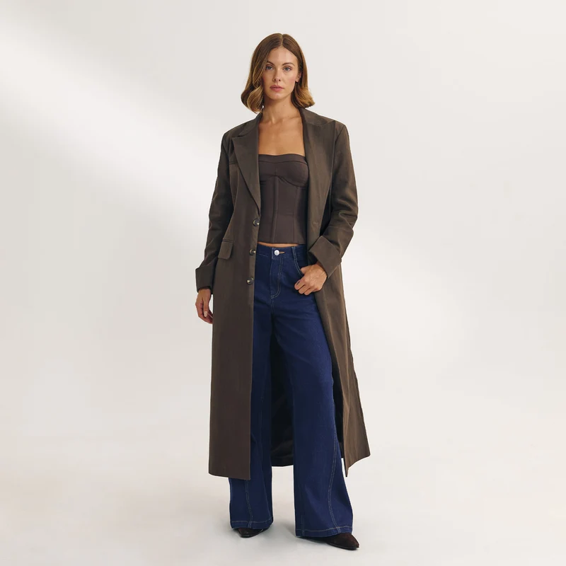 Oversized Longline Blazer - Dark Brown