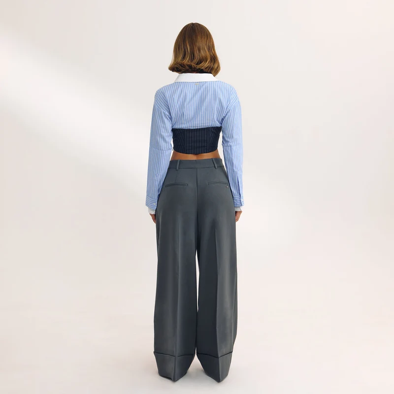 Long-Sleeved Corset Shirt - Blue