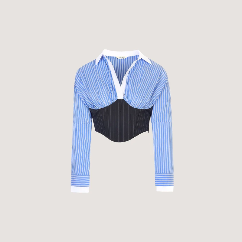 Long-Sleeved Corset Shirt - Blue