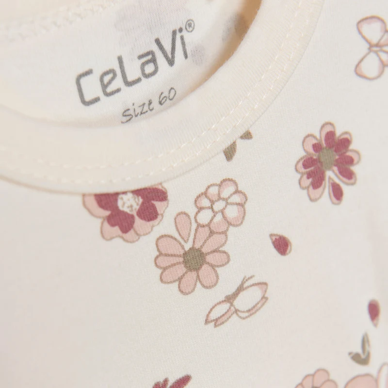 Celavi Jumpsuit mit kurzen Ärmeln und Beinen – Blumen – Rose Cloud