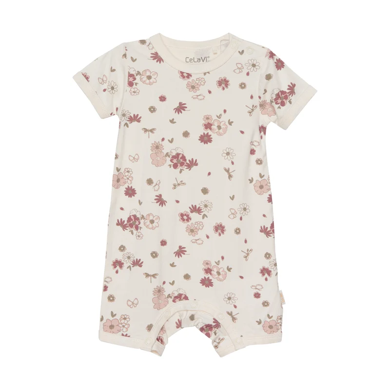 Celavi Jumpsuit mit kurzen Ärmeln und Beinen – Blumen – Rose Cloud