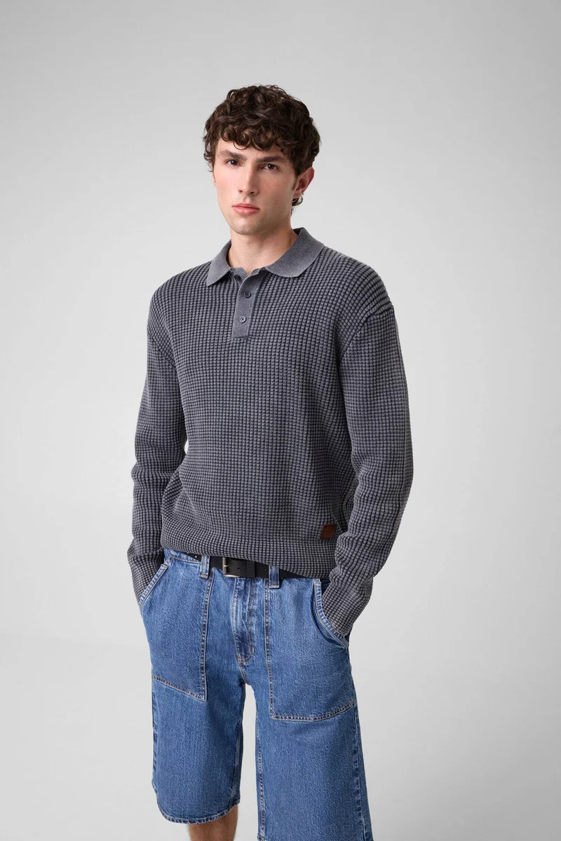 GJ LS WAFFLE POLO SWTR