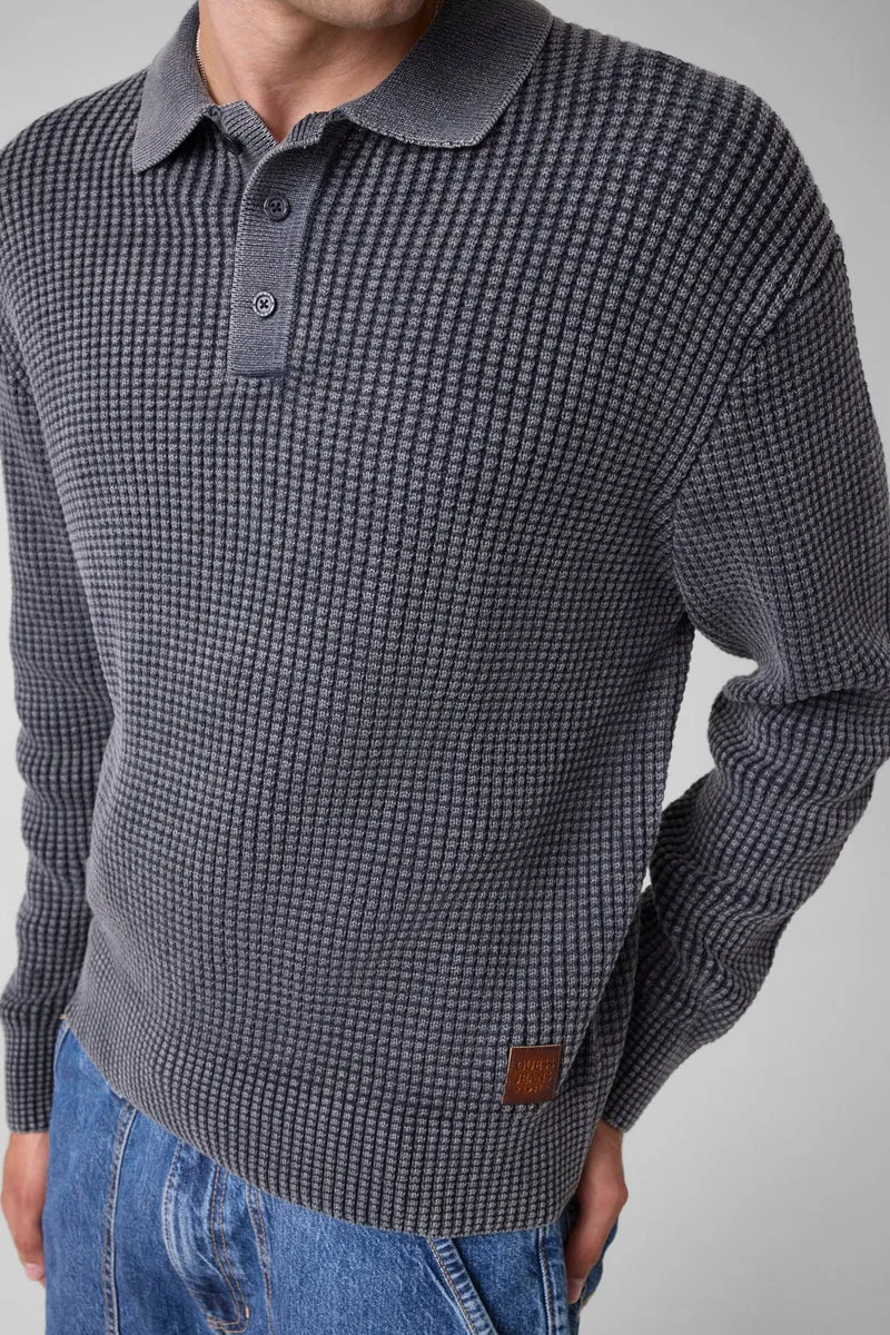 GJ LS WAFFLE POLO SWTR