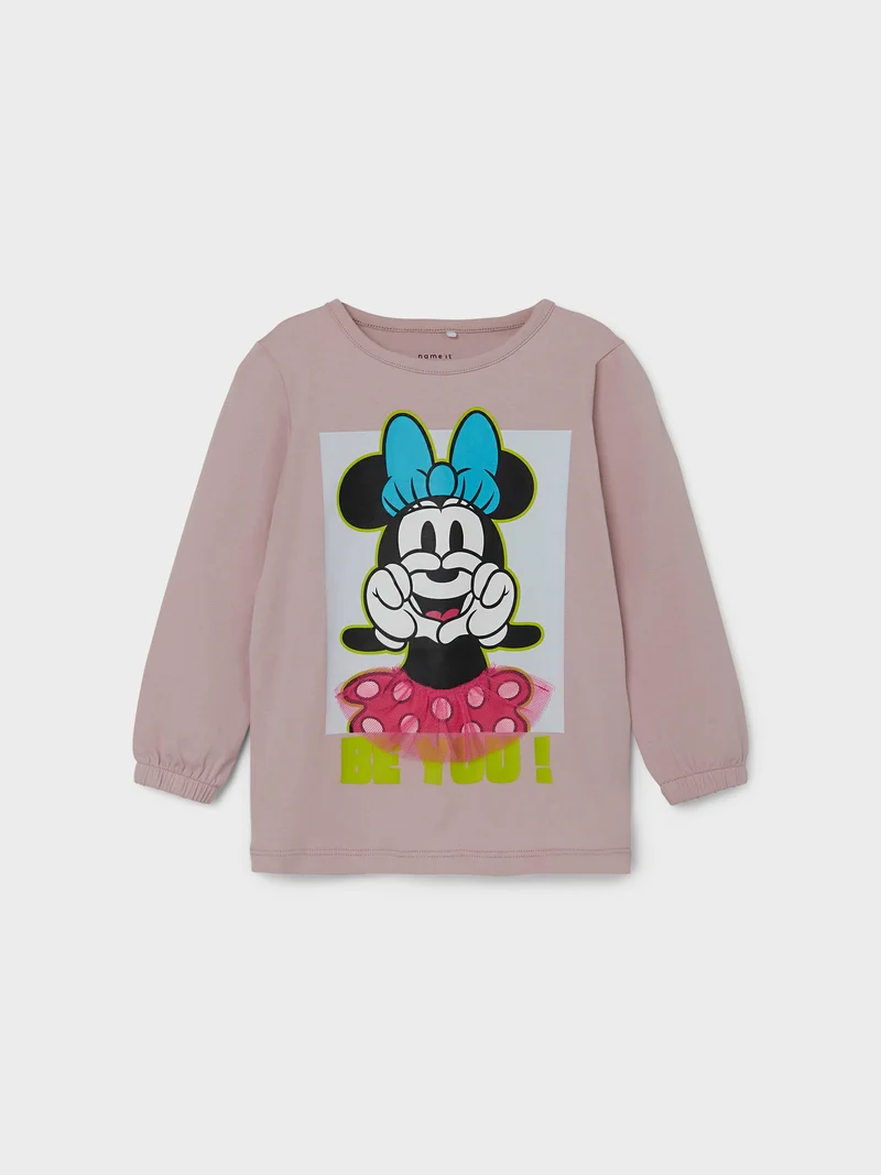Langarmshirt mit Namen – Minnie Maus – Violett-Eis