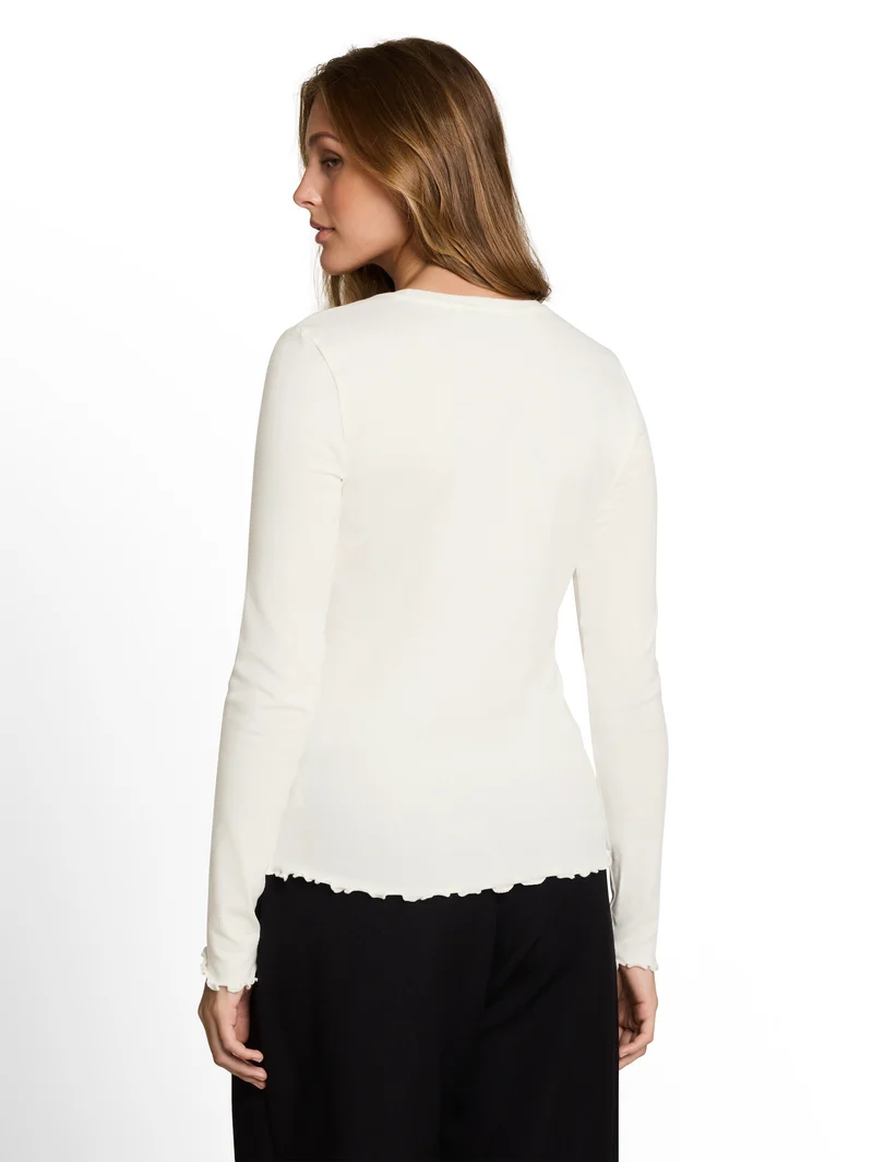 Slim Fit Langarmshirt mit gewellten Saumkanten