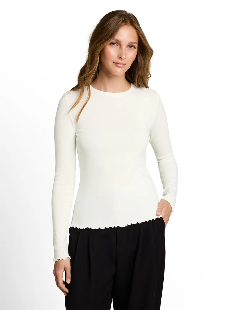Slim Fit Langarmshirt mit gewellten Saumkanten