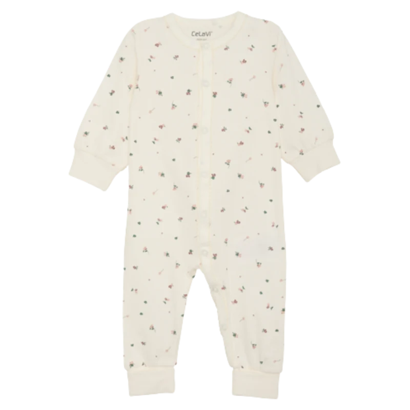 Celavi Jumpsuit mit Spitzenbesatz – Blumen – Rosenbraun