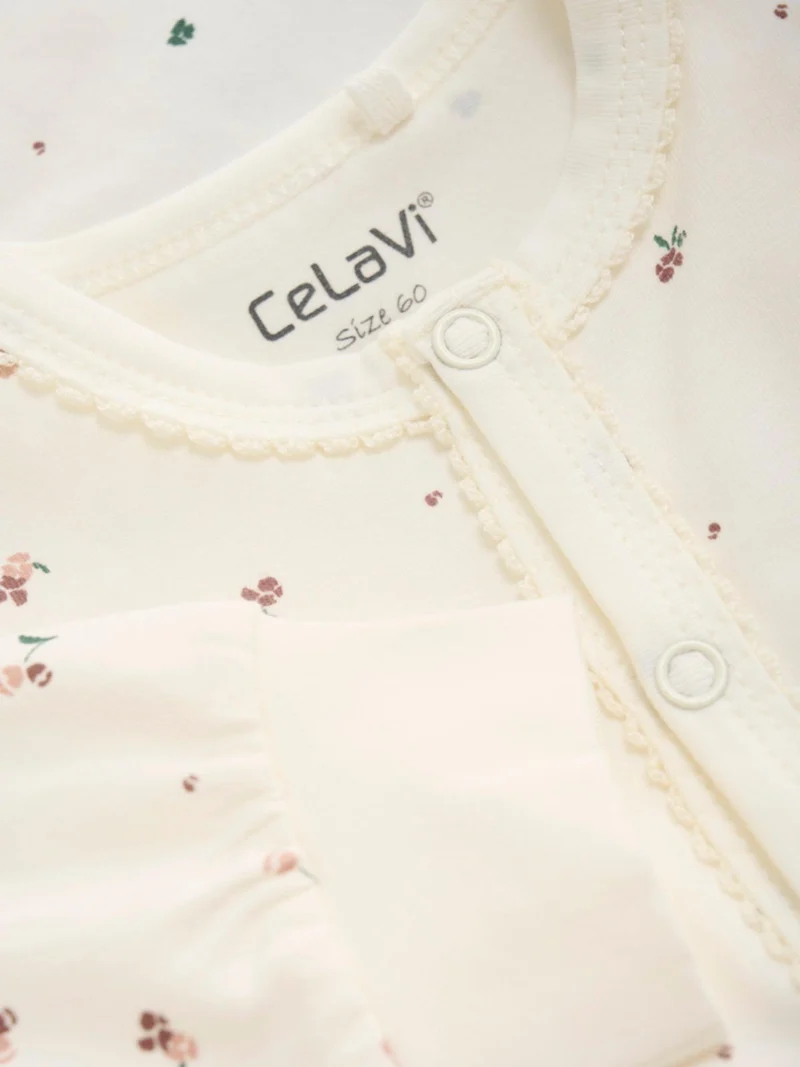Celavi Jumpsuit mit Spitzenbesatz – Blumen – Rosenbraun