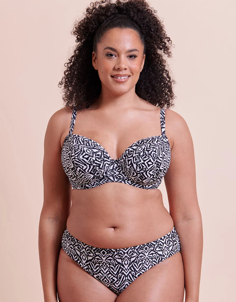 Curvy Kate Wild Horizon Padded Balcony Bikini Top Black Print