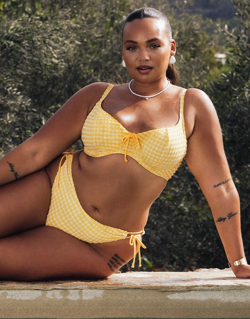 Curvy Kate Holiday Check Tie-Side Bikini Brief Sunshine Yellow